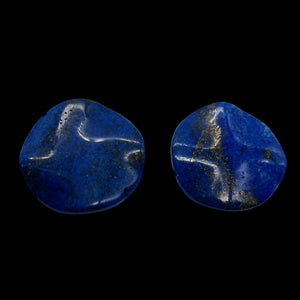 Rare Natural, Untreated Lapis Lazuli Carved Wavy Disc Beads | 24x4.5mm| 2 Beads|