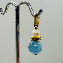 Load image into Gallery viewer, Aquamarine and Pearl Sweetheart Pendant 14K Yellow Gold Filled| 1" Long | Blue |
