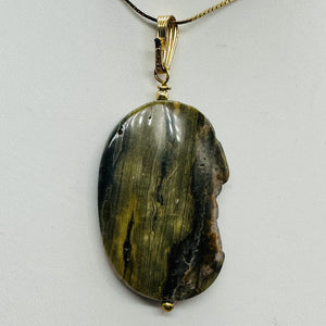 Ocean Jasper with Quartz 14Kgf Pendant | Green. Gold | 2" Long |