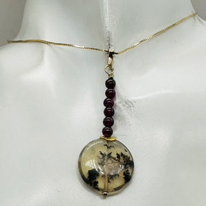 Gemmy Peruvian Opal w/Garnet 14K Gold Filled Pendant | Clear, Red |1 1/4" Long |