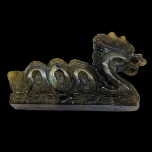 Labradorite Carved Year 2000 Dragon Figurine | 80x45x16mm | Dark Green