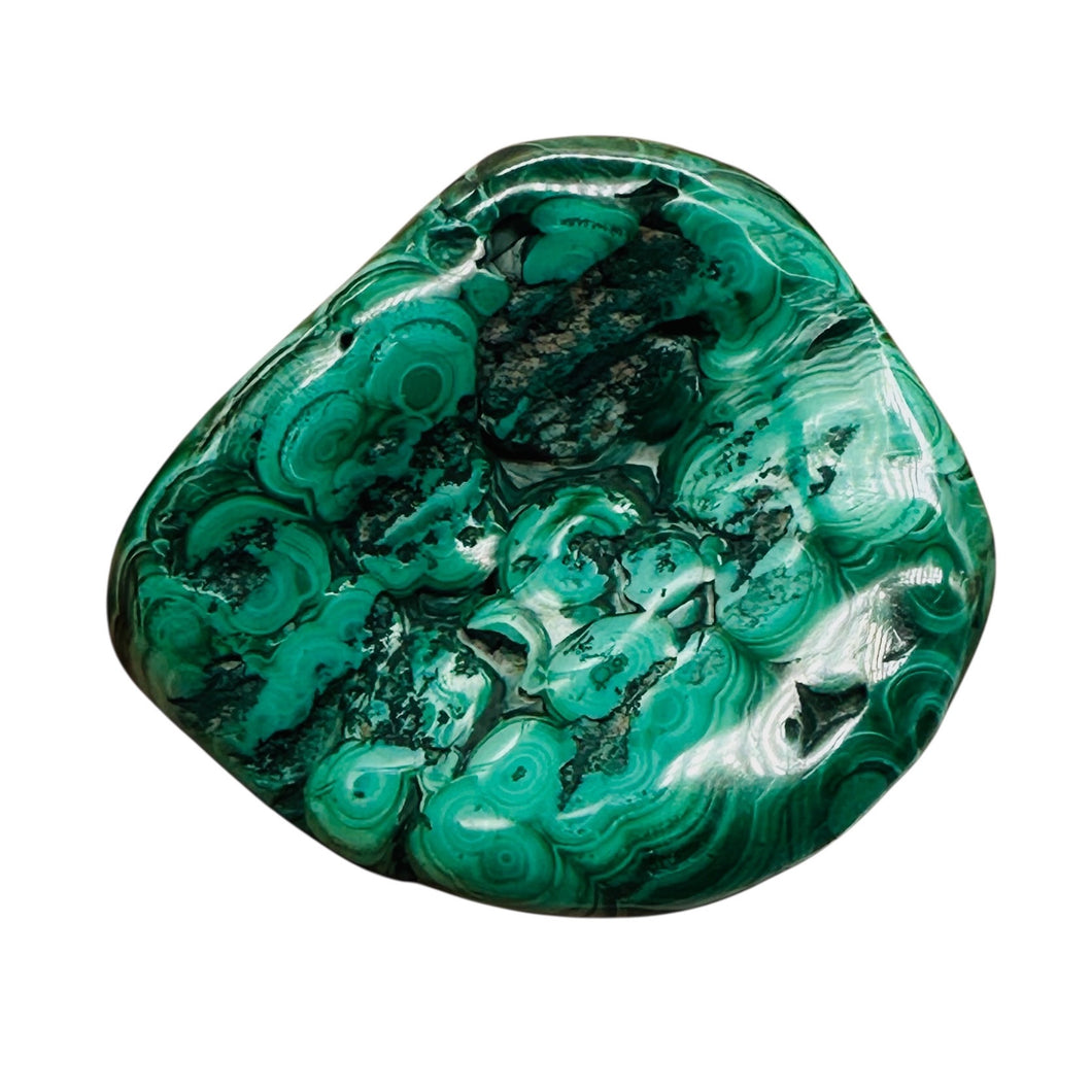 Malachite 46g Polished Gemstone FreeForm Worry Stone| 42x9mm| Green| 1 Specimen|
