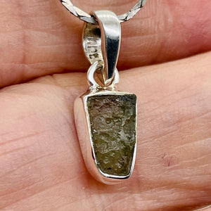 Moldavite 7.8ct Sterling Silver Rectangle | 3/4" Long | Green | 1 Pendant |