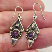 Load image into Gallery viewer, Amethyst Sterling Silver Antiqued Earrings | 1 1/2&quot; Long | Purple | 1 Pair |
