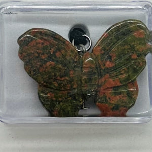 Unakite Stone Butterfly Pendant | 1" Long | Green, Pink | 1 Pendant Necklace |