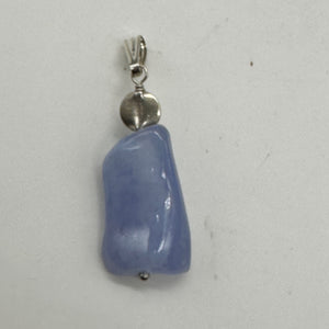 Blue Chalcedony Sterling Silver Designer Freeform Pendant | 2" Long|Blue Silver|