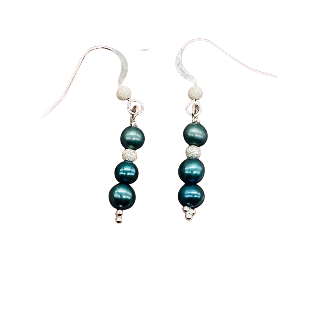 Shining Teal Fresh Water Pearl Sterling Silver Earrings | 1 1/2