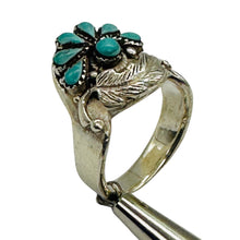 Load image into Gallery viewer, Turquoise Native Design Sterling Silver Ring | Size 7 | Blue, Silver | 1 Ring |
