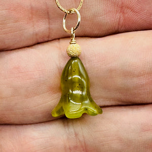 Jade Lily Flower 14K Yellow Gold Filled Pendant | Green | 1" Long |
