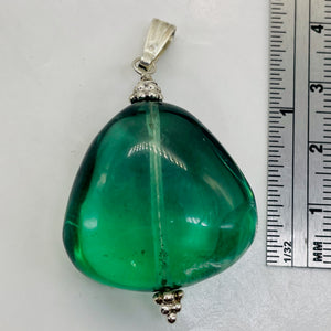 Fluorite Sterling Silver Pendant | 1 1/2" Long | Blue Green | 1 Pendant |