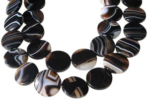 Black and White Sardonyx Agate 20mm Coin Bead Strand 109349