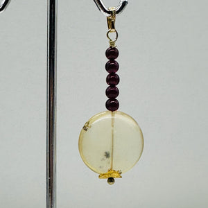 Gemmy Peruvian Opal w/Garnet Sterling Silver Pendant | Clear, Red |1 1/4" Long |