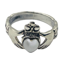 Load image into Gallery viewer, Mother of Pearl Sterling Silver Heart Claddagh Ring | Size 5 | Silver | 1 Ring |
