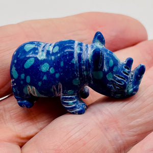 Hand-Carved Standing Spotted Rhinosceros | 1" Tall |Blue Green White| 1 Figurine