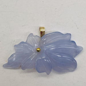Hand Carved Natural Blue Chalcedony Flower and 14Kgf Pendant | 1" Long |