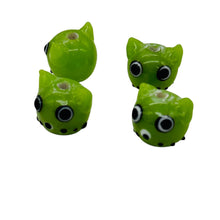 Load image into Gallery viewer, Kitty Cat Ceramic Round Beads | 15mm | Olive Green | 4 Beads |
