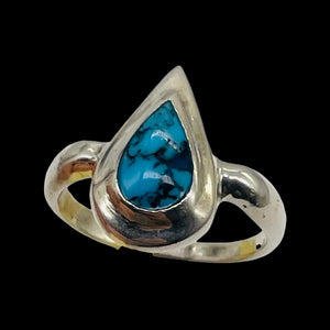 Turquoise Sterling Silver Teardrop Ring | Size 7.75 | Blue Black | 1 Ring |