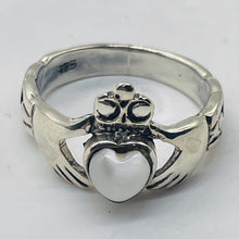 Load image into Gallery viewer, Mother of Pearl Sterling Silver Heart Claddagh Ring | Size 5 | Silver | 1 Ring |
