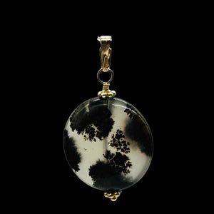 Gemmy Dendritic Peruvian Opal 14K Gold Filled Pendant | Clear Black|1 1/4" Long|
