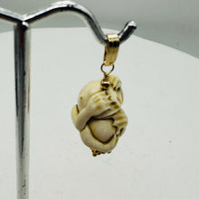 Load image into Gallery viewer, Hear No, See No, Speak No Evil Monkey Mammoth Bone 14K Gold Filled Pendant
