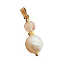 Load image into Gallery viewer, Morganite and Pearl 14K Yellow Gold Filled Pendant | 1" Long | 1 Pendant |
