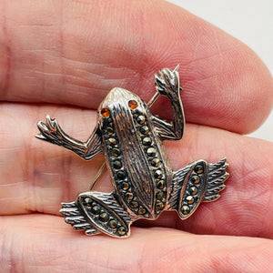 Marcasite Sterling Silver Frog Pin | 1 1/4" Long | Silver | 1 Sweater Pin |