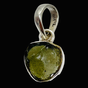 Moldavite 9.731ct Sterling Silver Round Pendant | 3/4" Long | Green | 1 Pendant|