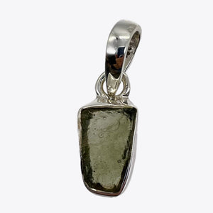 Moldavite 7.8ct Sterling Silver Rectangle | 3/4" Long | Green | 1 Pendant |