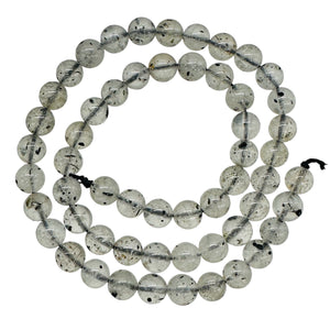Tourmalinated Quartz Bead Strand |7mm | 15.5" Long | Clear, Black | 56 Beads |