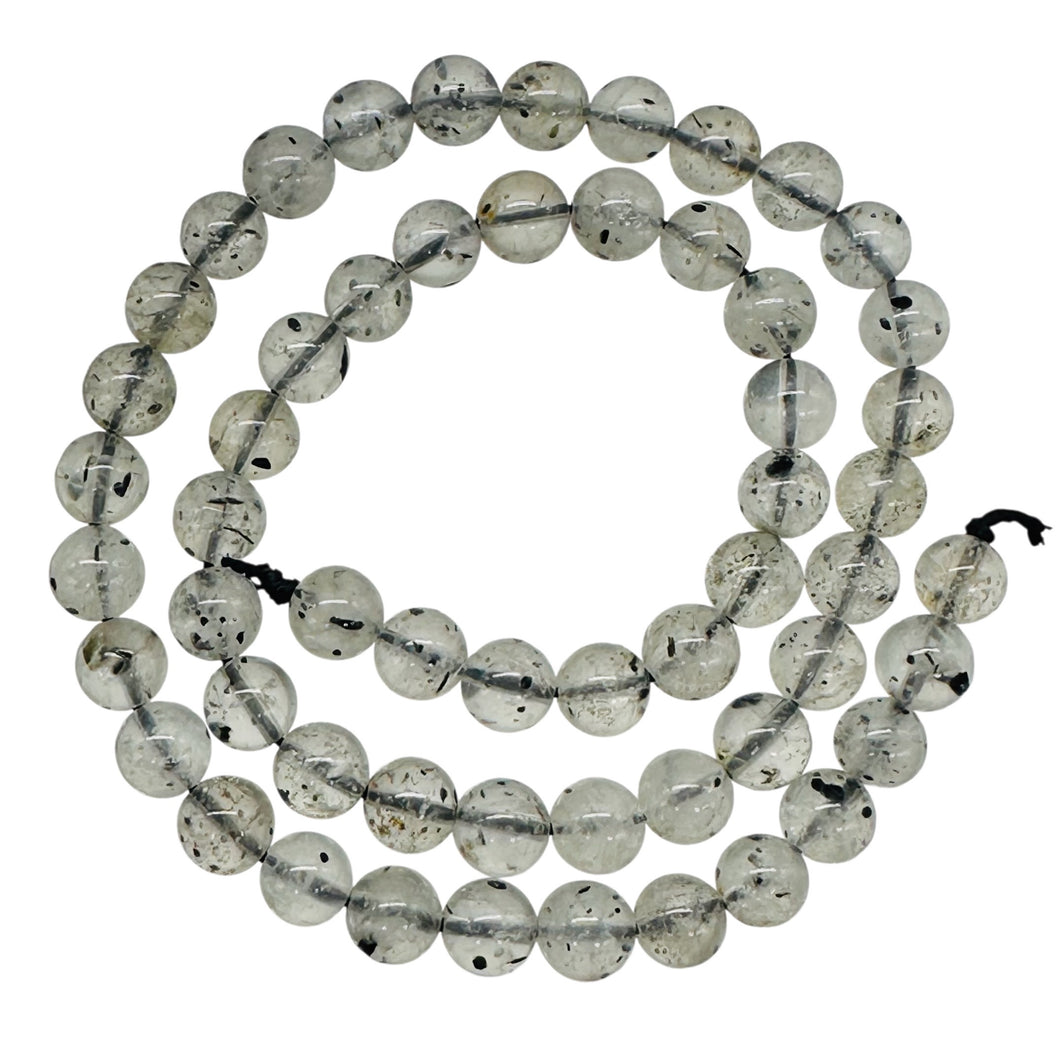 Tourmalinated Quartz Bead Strand |7mm | 15.5