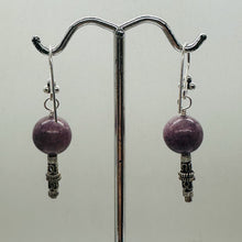 Load image into Gallery viewer, Natural Purple Lepidolite Sterling Silver Dangle Earrings 1.5" Handmade
