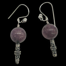 Load image into Gallery viewer, Natural Purple Lepidolite Sterling Silver Dangle Earrings 1.5" Handmade

