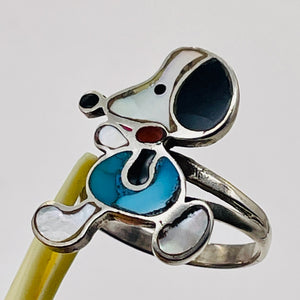 Mother of Pearl Sterling Silver Snoopy Rinf | 9.75 | Blue White Black | 1 Ring |