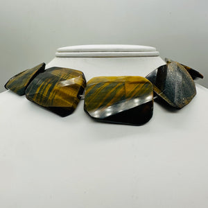 Tiger Eye RectangleWavy Bead Strand | 16" Long | Bronze, Black | 10 Beads |