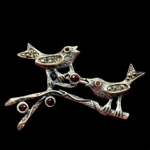 Song Birds Marcasite Sterling Silver Pin | 2" Long | Silver | 1 Sweater Pin |
