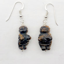 Load image into Gallery viewer, Tiger Eye Venus Goddess of Willendorf Sterling Earrings| 1 3/4&quot; Long | Bronze |
