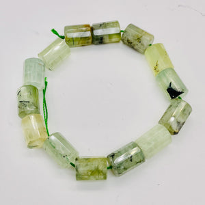 Tourmalated Prehnite Half-Strand Tube Beads | 16x11mm | Green Black | 13 Beads |