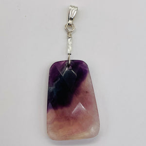 Clear and Purple Striped Fluorite and Sterling Silver Pendant | 2" Long |
