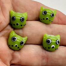 Load image into Gallery viewer, Kitty Cat Ceramic Round Beads | 15mm | Olive Green | 4 Beads |
