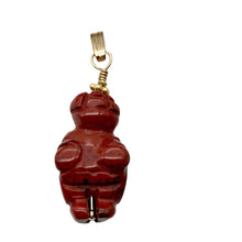Load image into Gallery viewer, Carved Brecciated Jasper Goddess of Willendorf 14Kgf Pendant|1.38&quot; Long | Red |
