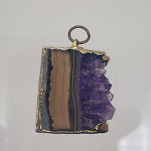 Load image into Gallery viewer, Amethyst Crystal Slice Gold Framed | 1 1/4&quot; Long | Purple Clear | 1 Pendant |
