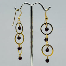 Load image into Gallery viewer, Rhodolite Garnet Dangling 14K Gold Filled Earrings | 2 inches long |
