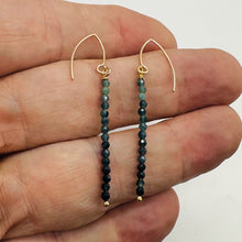 Load image into Gallery viewer, Sapphire AAA Faceted Bead Yellow Gold Earrings | Blue, Dark Blue | 2" Long|
