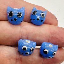 Load image into Gallery viewer, Kitty Cat Ceramic Round Beads | 15mm | Cornflower Blue | 4 Beads |
