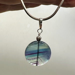 Fluorite Aurora Borealis Sterling Silver Pendant | 1 1/2" Long | Blue/Purple |