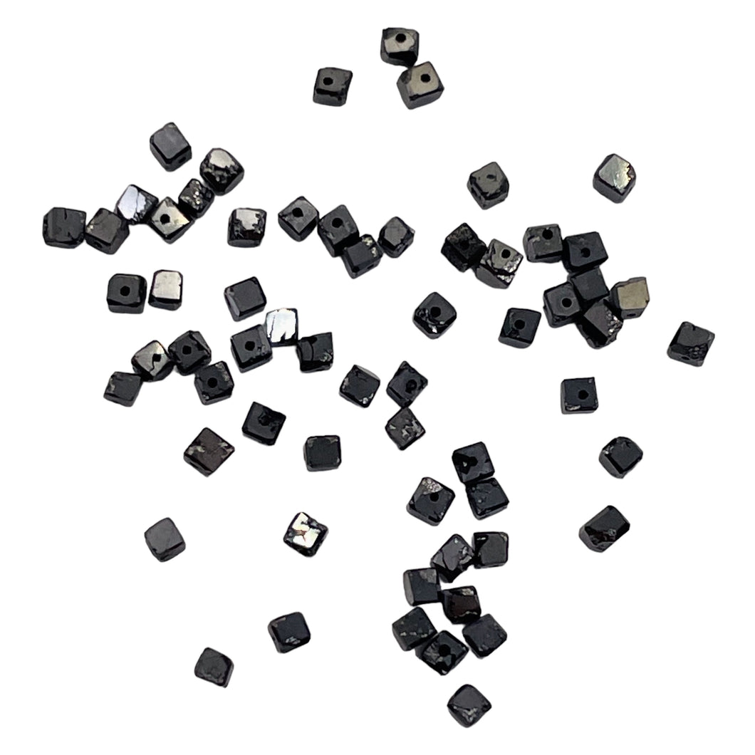 Natural Black Diamond 4.3cts Scissor Cut Cube Beads | 1x1mm to 2x1mm | 62 Beads|