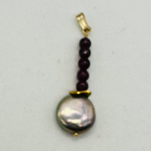 Natural Garnet and Pearl 14KGF Pendant | 1 1/2 Inch Long |