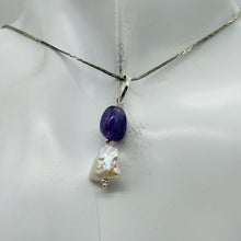 Load image into Gallery viewer, Pearl Triangle and Amethyst Sterling Silver Pendant | 1 1/4&quot; Long | White, Red |
