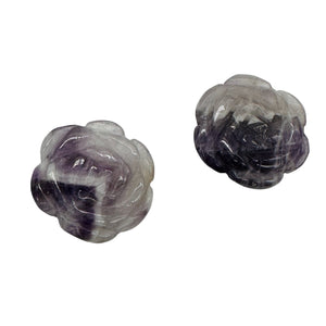 Bloomer 2 Carved Amethyst Rose Flower Beads 009290Aml