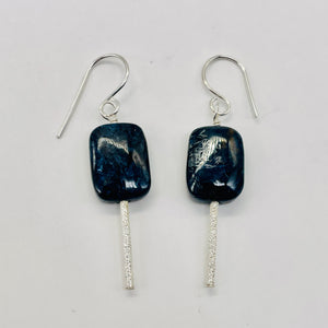 Pietersite Rectangle Bead Sterling Silver Earrings | 1 3/4" | Black Blue |